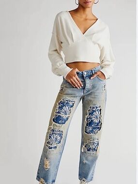 We The Free Desert Rose Patchwork Distressed Jeans Size 26
